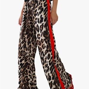 Amazon Leopard Print Wide-Leg Pants with Red Accent